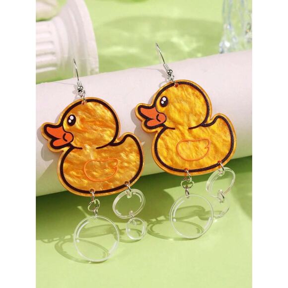 Unique, Cute, Fun, Quirky Yellow Rubber Ducky w/ Bubbles Earrings - Picture 3 of 4
